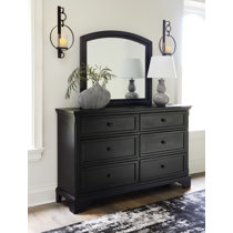 Black dresser with on sale mirror and lights